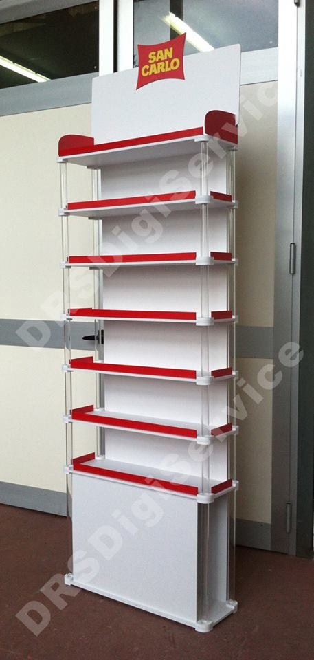 espositore componibile da terra in forex da 2 cm con 7 ripiani per oggetti pesanti