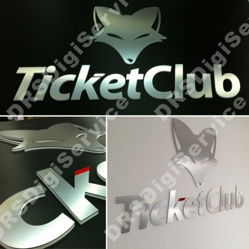 logo a roilievo TICKET CLUB in forex e alluminio spazzolato
