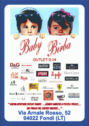 vendita abbigliamento outlet griffato bambino/a BABYBIRBA OUTLET 0-14 ANNI