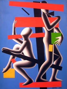 Mark Kostabi, Frame of reference 1991 cm.122x92 acrilico su tela