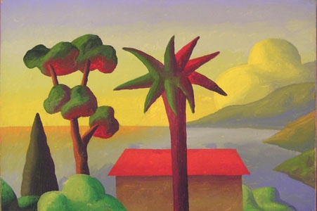 Salvo, Paesaggio con palma, Paesaggio, 2002 cm. 40x30 Tecnica mista su carta riportato su tela